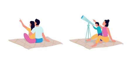 Exploring with telescope flat color vector faceless character set