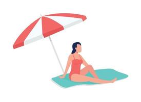 Sunbathing under sun umbrella semi flat color vector character