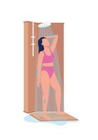 Girl taking shower semi flat color vector character