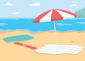 Beach vacation with coronavirus restrictions flat color vector illustration