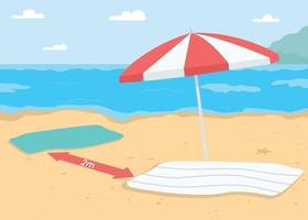 Beach vacation with coronavirus restrictions flat color vector illustration