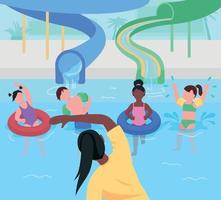 Water park fun flat color vector illustration