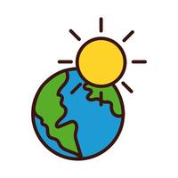 world planet earth with sun line and fill style vector