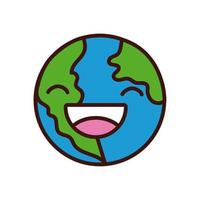 mundo planeta tierra sonriente personaje de línea y estilo de relleno vector