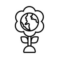 flower with world planet earth line style vector