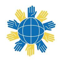 world down syndrome day yellow and blue hands around world healthcare flat style vector