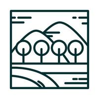 landscape forest trees mountains river field scene nature line icon style vector