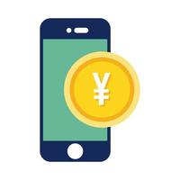 smartphone with coin yen flat style vector