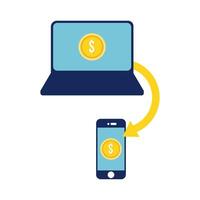 laptop and smartphone with coins flat style icon vector