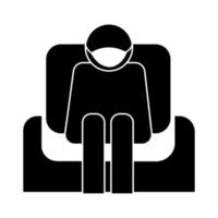 human using face mask seated in sofa health pictogram silhouette style vector