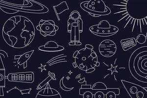 Modern pattern of planet star comet with different rockets Universe line drawings Cosmos vector