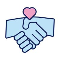 handshake with heart solidarity line and fill style vector