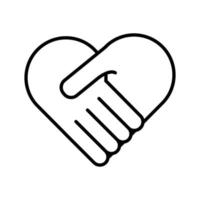 handshake with heart shape solidarity line style vector