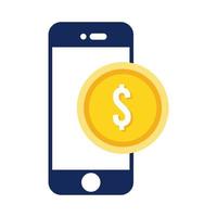 coin money dollar with smartphone flat style icon vector