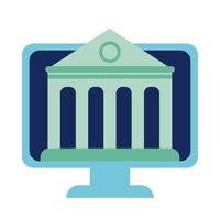 desktop with bank building flat style icon vector