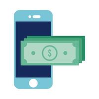 bills money dollars in smartphone flat style icon vector