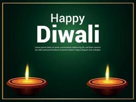 Happy diwali celebration greeting card with vector illustration of diwali diya