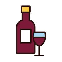 wine bottle and cup line and fill style vector