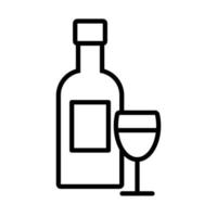 wine bottle and cup line style vector