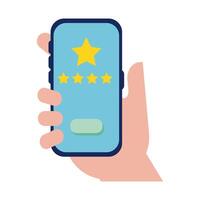 hand using smartphone with quality stars flat style vector