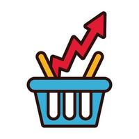 shopping basket with arrow up line and fill style vector