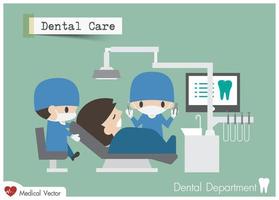 Unidad de cuidado dental en diseño plano de vector de hospital