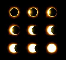 Diferentes fases del vector de eclipse solar y lunar.