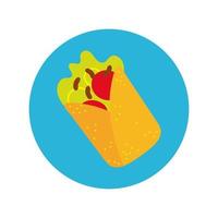 bloque de comida de burrito mexicano e icono de estilo plano vector