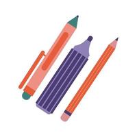 escuela de bolígrafos con lápiz y marcador plano vector