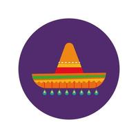 bloque de sombrero de la cultura mexicana e icono de estilo plano vector