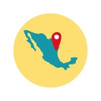 mexican map with pin location block and flat style icon