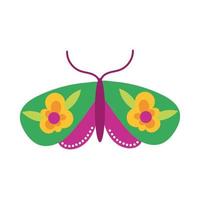 hermoso insecto mariposa con flores estilo plano vector