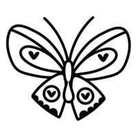 Hermoso insecto mariposa con estilo de línea de corazones vector