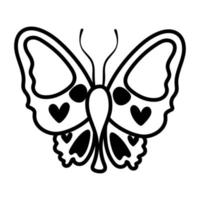 Hermoso insecto mariposa con estilo de línea de corazones vector