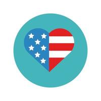 heart with usa flag block and flat style vector