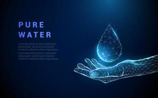 Low poly abstract hand holding drop of water vector
