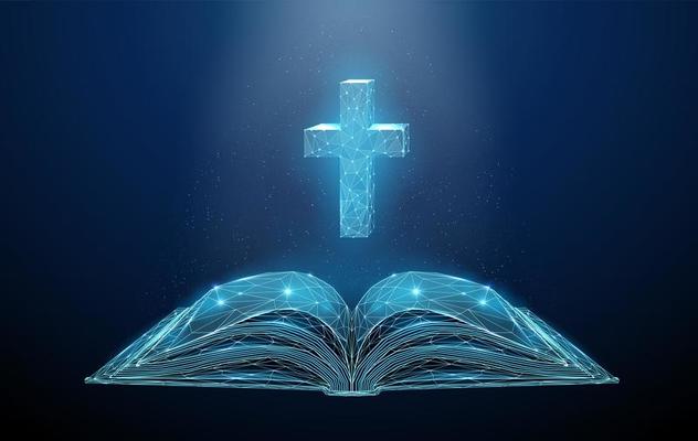 Abstract low poly open bible with cross