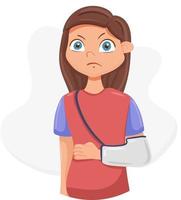 A girl with a broken arm in a bandage vector