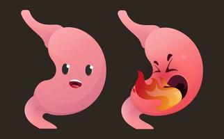 Healthy unhealthy stomach suffering from heartburn concept vector