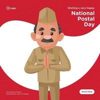 Banner design of national postal day service cartoon style template vector