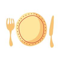 dish with fork and knife hand draw style vector