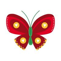 beautiful butterfly insect red flat style icon vector