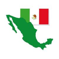 bandera mexicana y mapa icono de estilo de dibujo a mano vector
