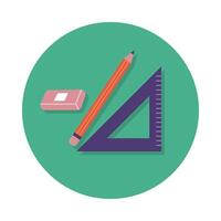 triangle rule with pencil and eraser school supplies block and flat style vector