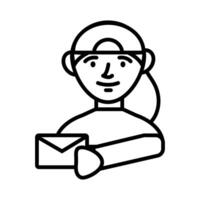 delivery service worker with envelope line style icon vector