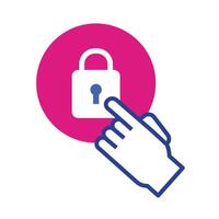 padlock with hand mouse cursor flat style vector