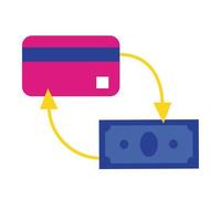 tarjeta de crédito con icono de estilo plano de billete de dólar vector