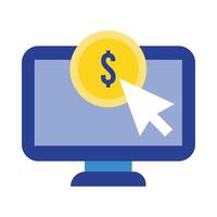 computer desktop with coin and arrow flat style icon vector