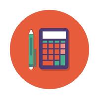 calculator math and pen block and flat style vector