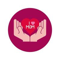 mother day hands lifting heart block and flat style icon vector